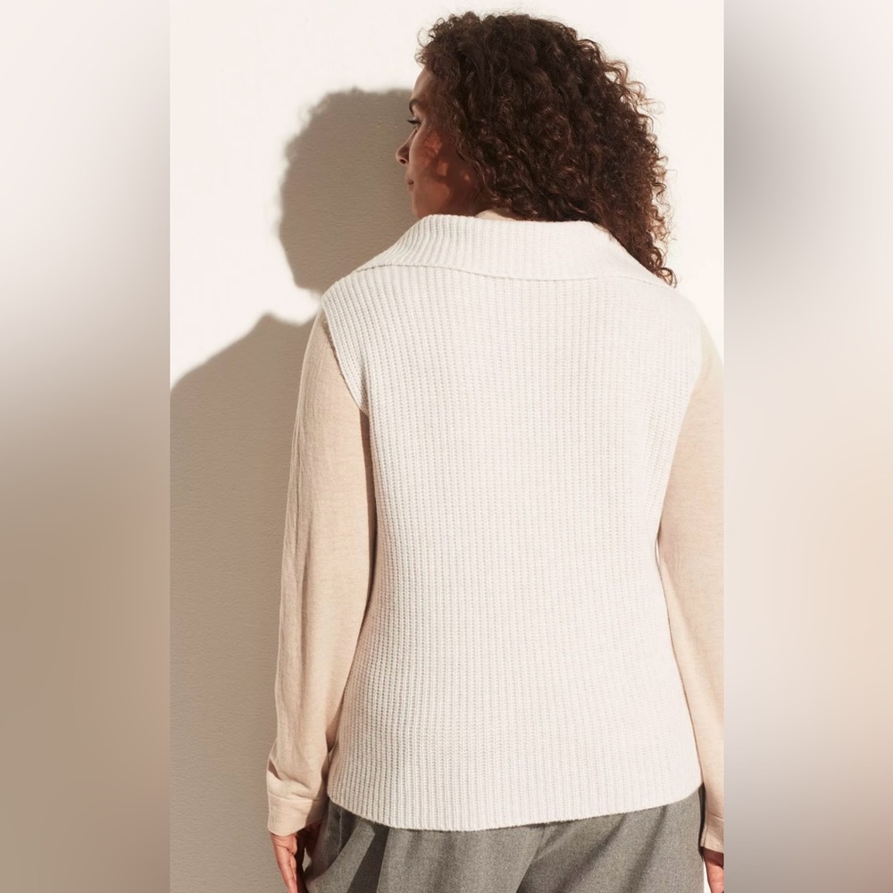 NWT Vince V-Neck Collared Wool/Cashmere Blend Cream Vest, Size L - Picture 2 of 8